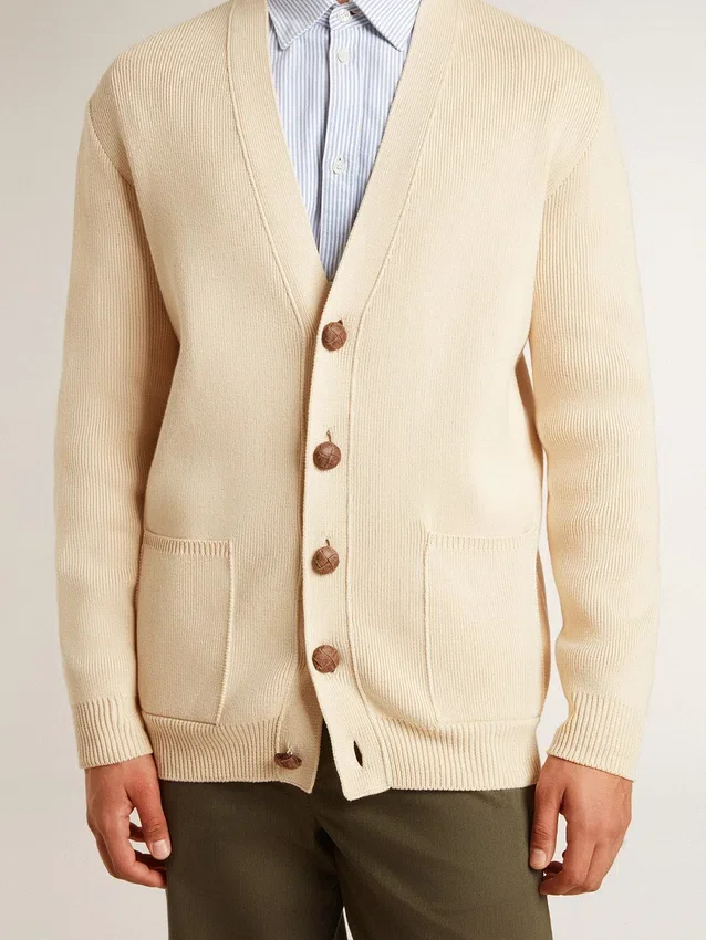 Cardigan beige pour homme avec inscription « Golden » dans le dos