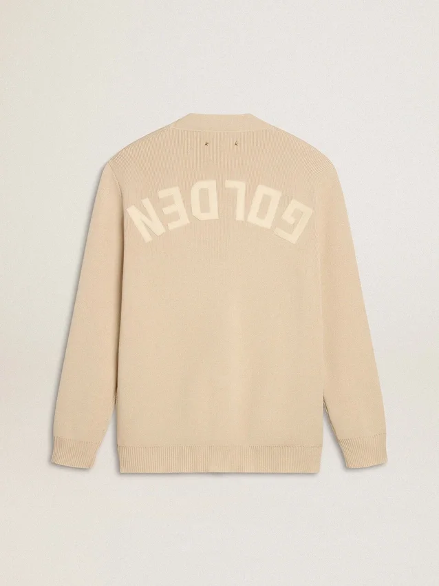 Cardigan beige pour homme avec inscription « Golden » dans le dos