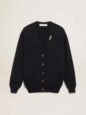 Cardigan de la Golden Collection en coton bleu foncé avec une finition usée