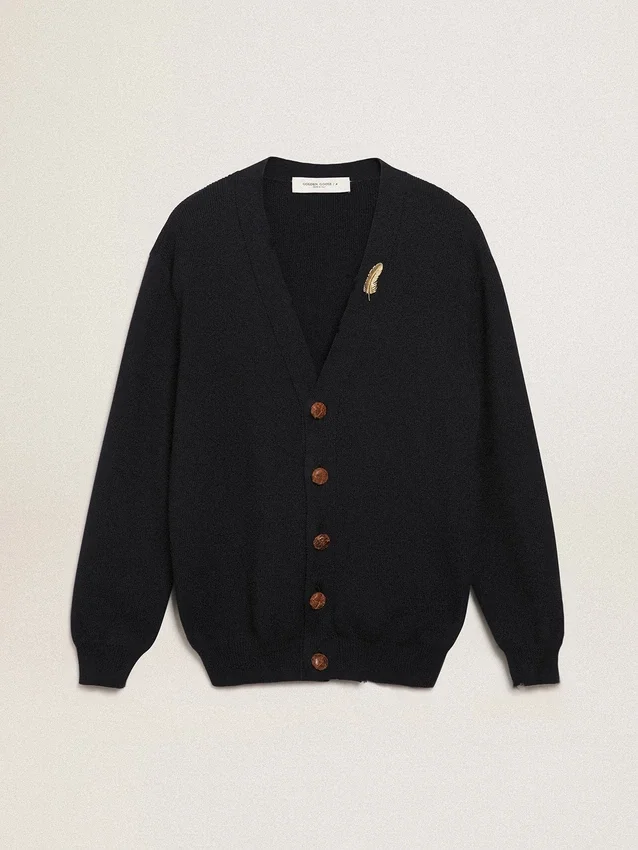 Cardigan de la Golden Collection en coton bleu foncé avec une finition usée