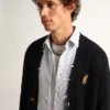 Cardigan de la Golden Collection en coton bleu foncé avec une finition usée