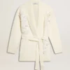 Cardigan en coton couleur crème pour femme avec broderies florales