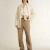 Cardigan en coton couleur crème pour femme avec broderies florales