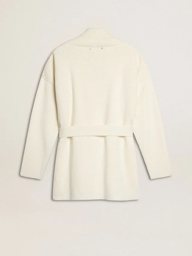 Cardigan en coton couleur crème pour femme avec broderies florales