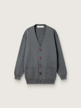 Cardigan en coton gris chiné pour femme avec logo dans le dos