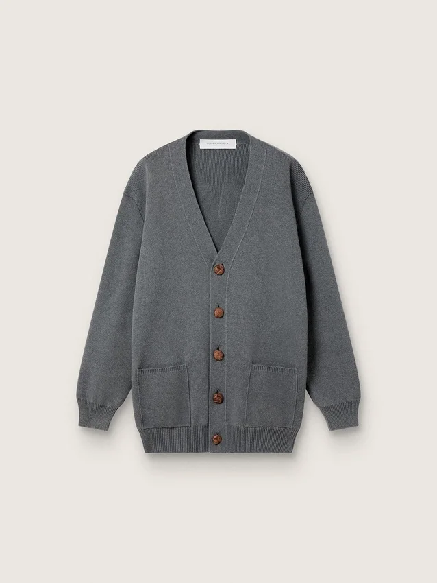 Cardigan en coton gris chiné pour femme avec logo dans le dos