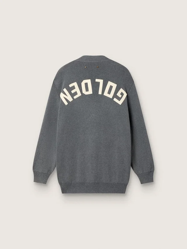 Cardigan en coton gris chiné pour femme avec logo dans le dos