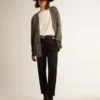 Cardigan en coton gris chiné pour femme avec logo dans le dos