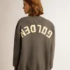 Cardigan en coton gris chiné pour femme avec logo dans le dos