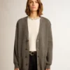 Cardigan en coton gris chiné pour femme avec logo dans le dos