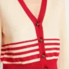 Cardigan femme couleur crème à rayures rouges