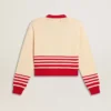 Cardigan femme couleur crème à rayures rouges