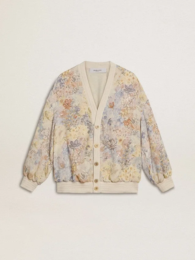 Cardigan femme à imprimé floral et broderies