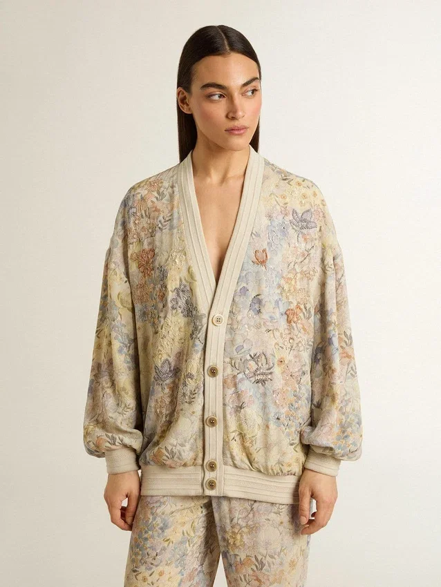 Cardigan femme à imprimé floral et broderies