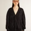 Cardigan noir pour femme avec broderie de perles ton sur ton en toile de Jouy