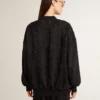 Cardigan noir pour femme avec broderie de perles ton sur ton en toile de Jouy