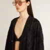 Cardigan noir pour femme avec broderie de perles ton sur ton en toile de Jouy