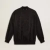 Cardigan noir pour femme avec broderie de perles ton sur ton en toile de Jouy