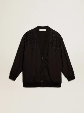 Cardigan noir pour femme avec broderie dégradée