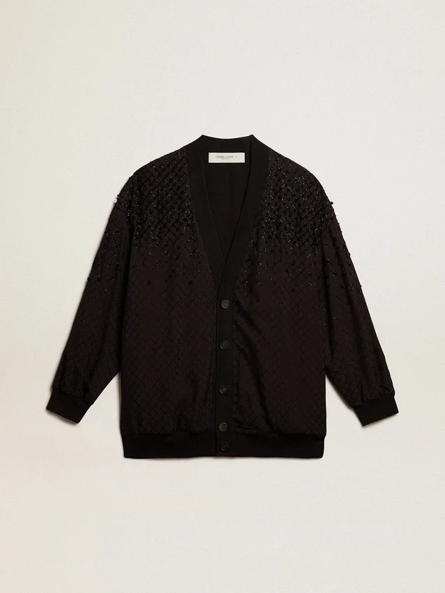 Cardigan noir pour femme avec broderie dégradée