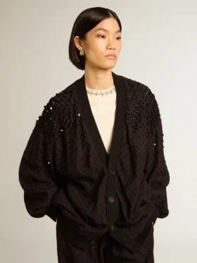 Cardigan noir pour femme avec broderie dégradée