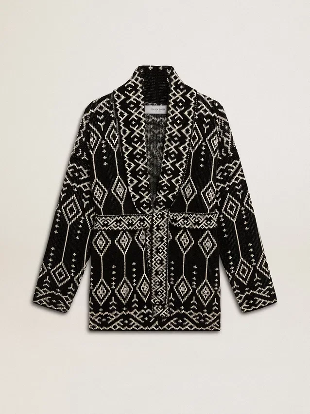 Cardigan noir pour femme avec ceinture et cristaux