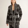 Cardigan noir pour femme avec ceinture et cristaux