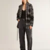 Cardigan noir pour femme avec ceinture et cristaux