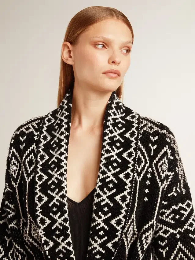 Cardigan noir pour femme avec ceinture et cristaux