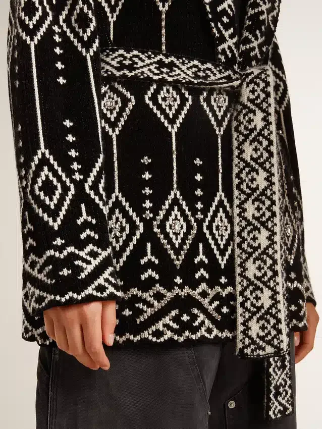 Cardigan noir pour femme avec ceinture et cristaux