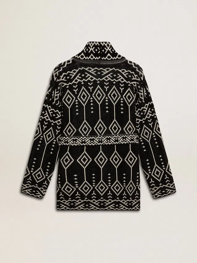 Cardigan noir pour femme avec ceinture et cristaux