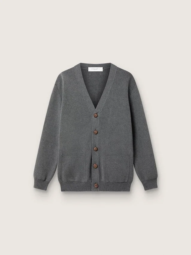 Cardigan pour homme en coton gris chiné avec logo dans le dos