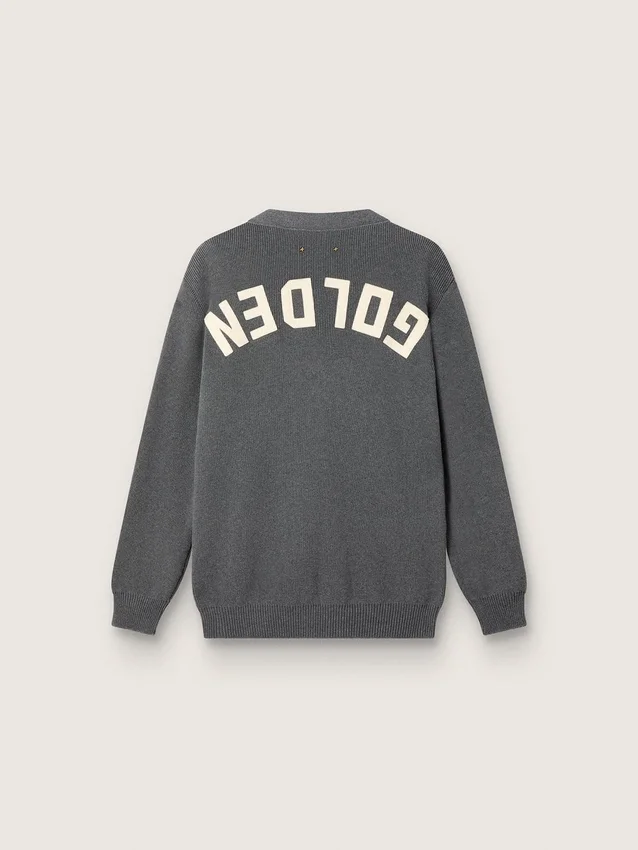 Cardigan pour homme en coton gris chiné avec logo dans le dos