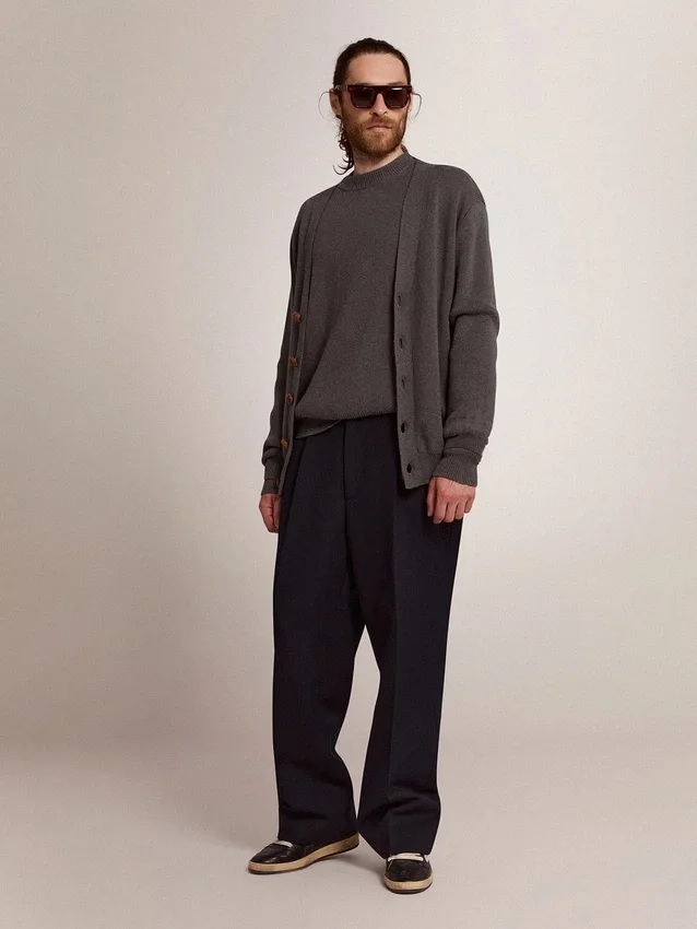 Cardigan pour homme en coton gris chiné avec logo dans le dos