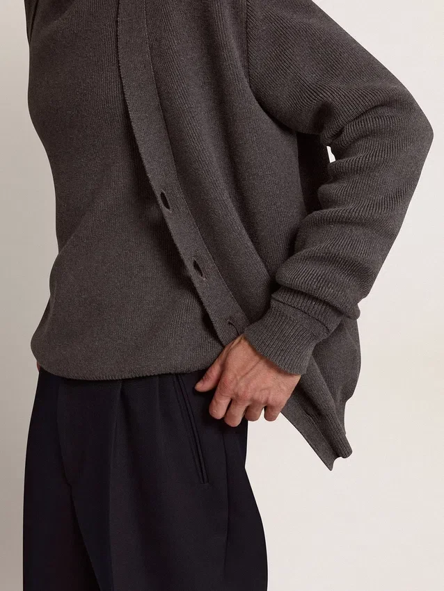 Cardigan pour homme en coton gris chiné avec logo dans le dos