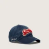 Casquette de baseball bleu denim avec écusson « Golden » en tissu éponge rouge et blanc