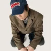Casquette de baseball bleu denim avec écusson « Golden » en tissu éponge rouge et blanc