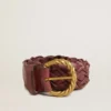 Ceinture en cuir tressé bordeaux pour femme