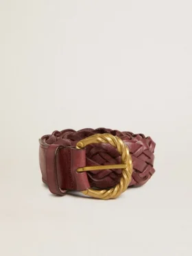 Ceinture en cuir tressé bordeaux pour femme