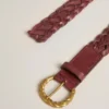 Ceinture en cuir tressé bordeaux pour femme