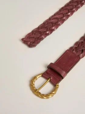 Ceinture en cuir tressé bordeaux pour femme