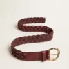 Ceinture en cuir tressé bordeaux pour femme