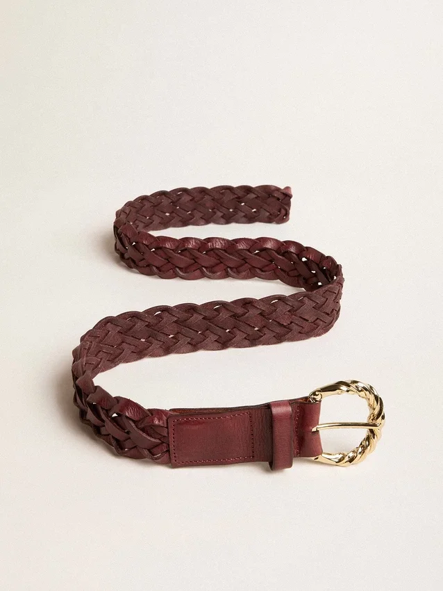 Ceinture en cuir tressé bordeaux pour femme