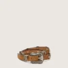 Ceinture fine en dentelle de nubuck couleur noisette avec incrustations décoratives
