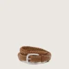 Ceinture Houston en cuir tressé kaki avec clous argentés