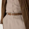 Ceinture Houston en cuir tressé kaki avec clous argentés