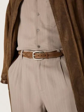Ceinture Houston en cuir tressé kaki avec clous argentés