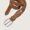 Ceinture Houston en cuir tressé kaki avec clous argentés