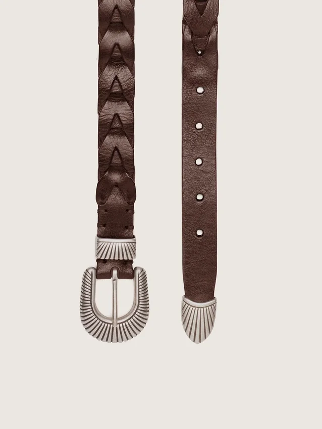 Ceinture Juno en cuir tressé marron foncé