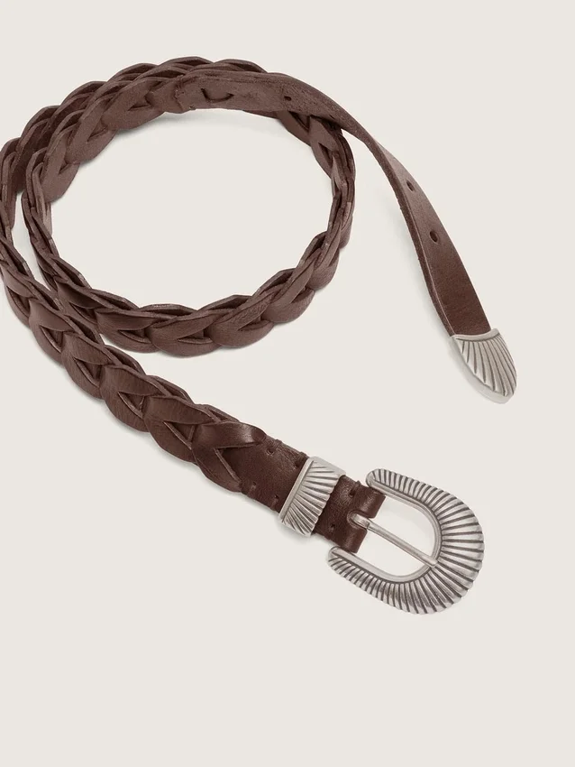 Ceinture Juno en cuir tressé marron foncé